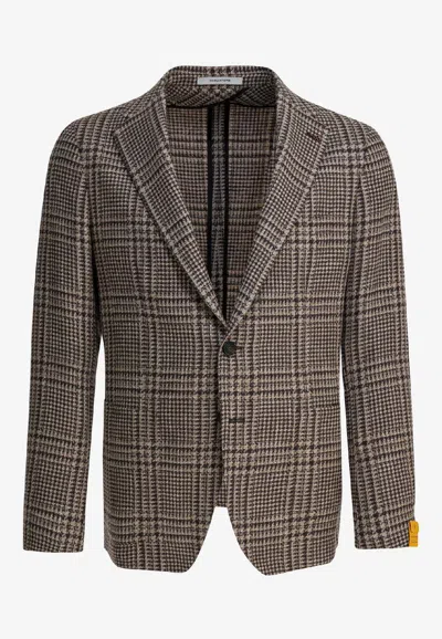 Tagliatore Prince Of Wales Single-breasted Blazer In Brown
