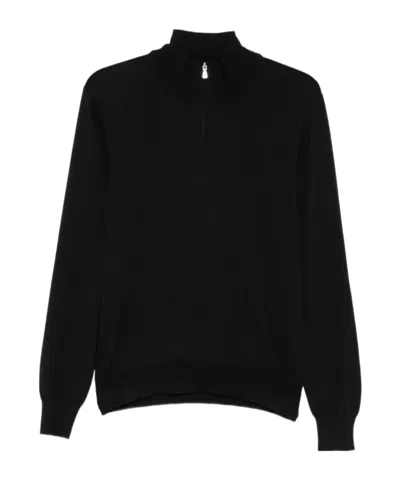 Tagliatore Quarter-zip Knitted Polo Shirt In Black