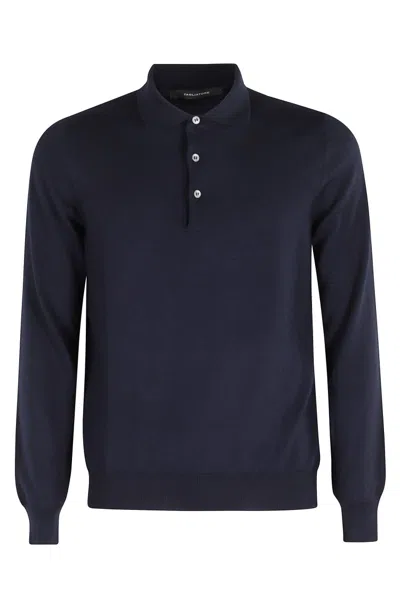 Tagliatore Refined Wool Polo Shirt With Classic Collar In Blue