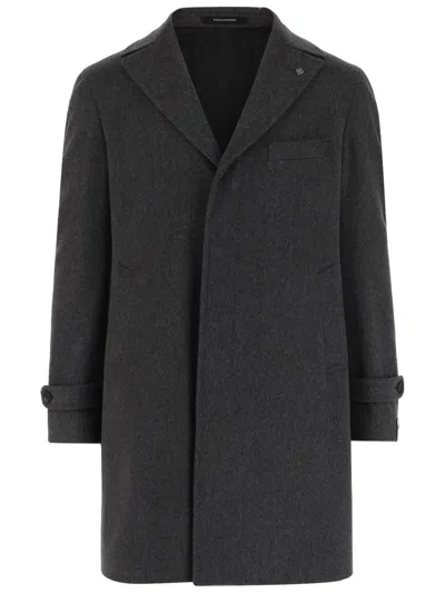 TAGLIATORE REVERSIBLE WOOL COAT WITH FRONT CLOSURE AND CHARM LOGO