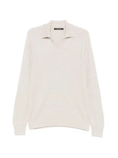 Tagliatore Ribbed Cotton Sweater With Classic Crew Collar In Neutral