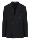 Tagliatore Ribbed Double-breasted Jacket In Blue