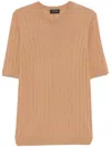 Tagliatore Ribbed Fitted T-shirt With Classic Crew Neckline In Brown