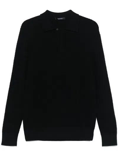 Tagliatore Ribbed-knit Polo Shirt In Black