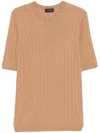 Tagliatore Ribbed Fitted T-shirt With Classic Crew Neckline In Brown