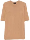 Tagliatore Ribbed Fitted T-shirt With Classic Crew Neckline In Brown