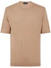 Tagliatore Ribbed Fitted T-shirt With Classic Crew Neckline In Brown