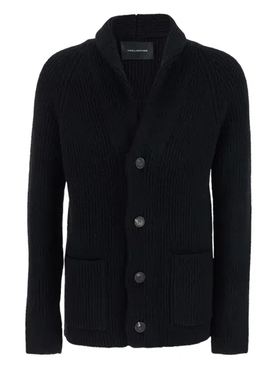 Tagliatore Ribbed Shawl-collar Cardigan In Black