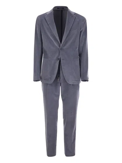 Tagliatore Ribbed Cotton And Cashmere Suit In Blue