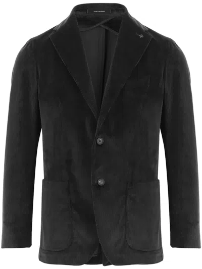 Tagliatore Ribbed Stretch Cotton Jacket With Classic Lapels In Black