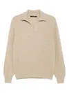 Tagliatore Polo-neck Ribbed Wool Sweater In Brown