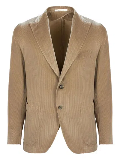 Tagliatore Ribbed-texture Peak-lapels Blazer In Neutral