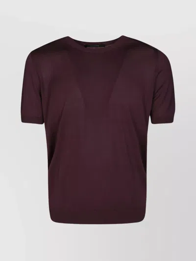 Tagliatore Ribbed Texture V-neck Short Sleeve T-shirt In Burgundy