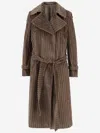 Tagliatore Ribbed Velvet Coat With Belt In Brown