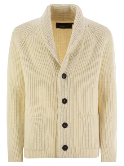 Tagliatore Ribbed Wool Cardigan In White