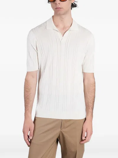 Tagliatore Ribbed-knit Short-sleeve Polo Shirt In Neutral