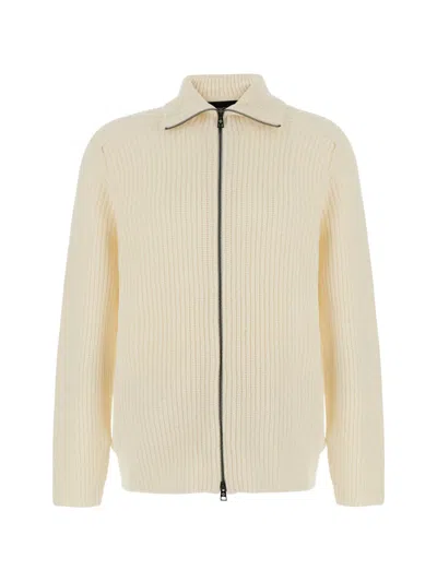 Tagliatore Ribbed-knit Zip-up Cardigan In Neutral