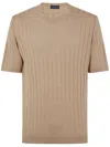 Tagliatore Ribbed Fitted T-shirt With Classic Crew Neckline In Brown