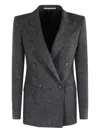 Tagliatore Double-breasted Herringbone Blazer With Notched Lapel In Gray