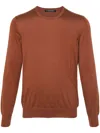 Tagliatore Round Neck Knit Sweater In Silk-cotton Blend In Brown