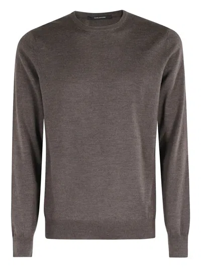 Tagliatore Smooth Knit Crew Neck Sweater In Chestnut In Brown