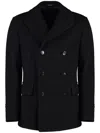 Tagliatore Blue Wool Blend Short Double-breasted Coat In Black