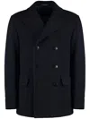 Tagliatore Blue Wool Blend Short Double-breasted Coat In Blue