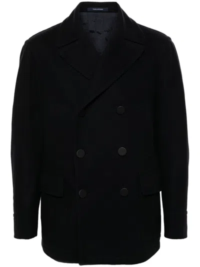 Tagliatore Double-breasted Ribbed Blazer In Blue