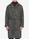 Tagliatore Herringbone Pattern Mid-length Coat Belted In Black