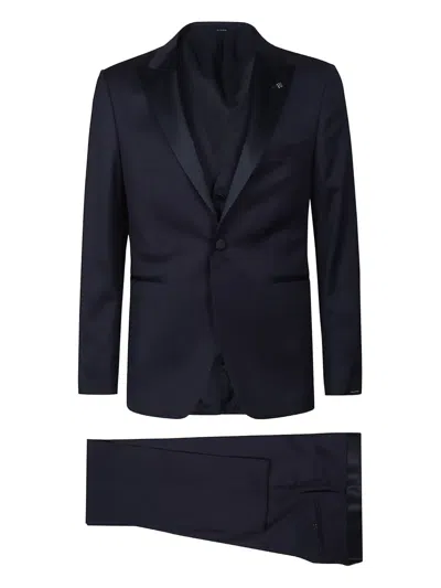 Tagliatore Satin-lapel Wool Suit In Blue