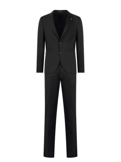 Tagliatore Satin Wool Single Breasted Suit In Black