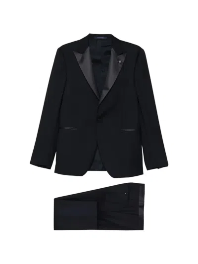 Tagliatore Satin-lapel Virgin-wool Suit In Black