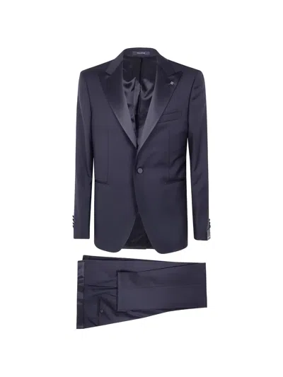 Tagliatore Satin-trim Peak-lapel Suit In Blue