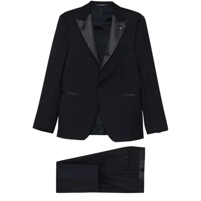 Tagliatore Satin-trim Suit In Black