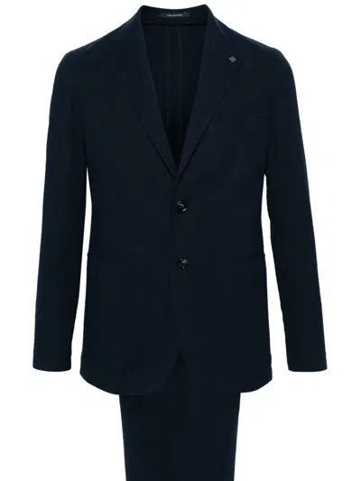 Tagliatore Seersucker-texture Single-breasted Suit In Blue