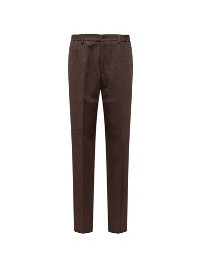 Tagliatore Seersucker-textured Pleated Trousers In Brown