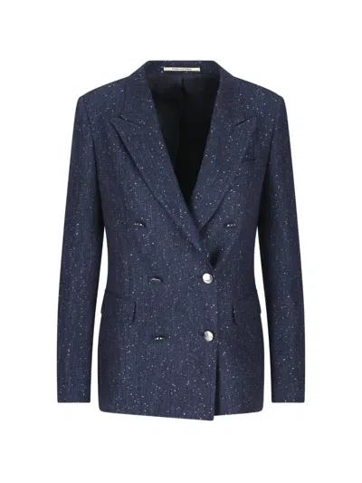 Tagliatore Sequin-embellished Double-breasted Blazer In Blue