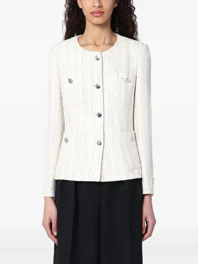 Tagliatore Sequin-embellished Tweed Jacket In White