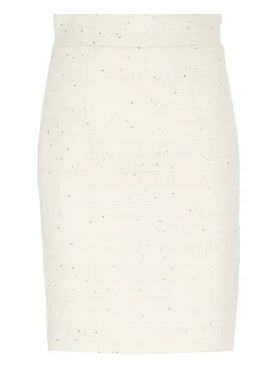 Tagliatore Sequin-embellished Tweed Skirt In Neutral