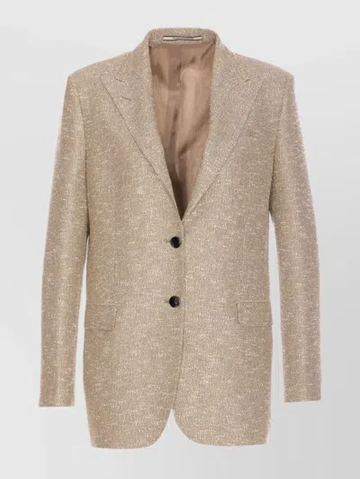 Tagliatore Sequined V-neck Single-breasted Jacket With Front Pockets In Neutral