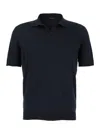 Tagliatore Blue Polo Shirt With Buttonless Collar And Ribbed Trims In Blue