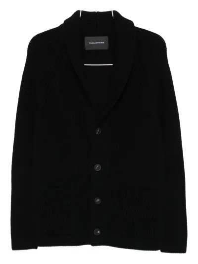Tagliatore Shawl-collar Ribbed Cardigan In Black