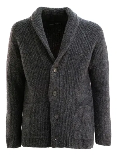 Tagliatore Shawl-collar Ribbed Cardigan In Gray