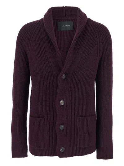 Tagliatore Shawl-collar Ribbed Cardigan In Red