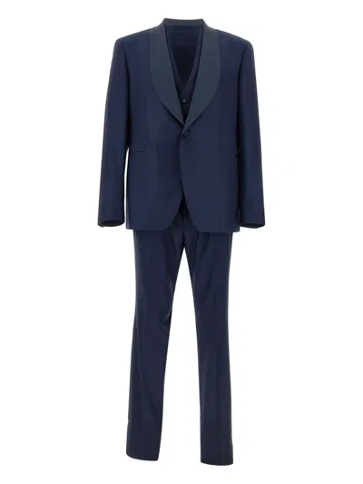 Tagliatore Shawl-lapel Three-piece Suit In Blue