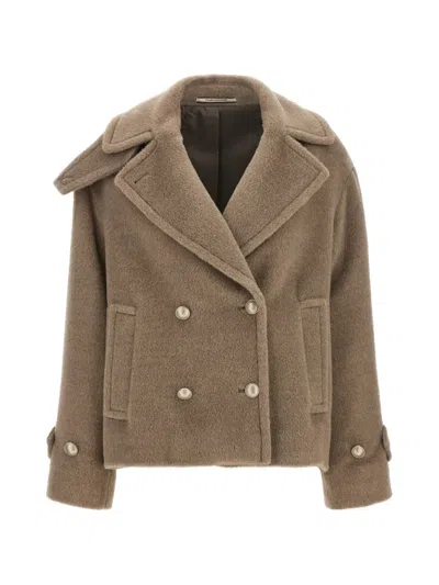Tagliatore Wool Alpaca Double-breasted Short Coat In Brown