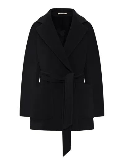 Tagliatore Short Belted Wool-silk Blend Coat In Black