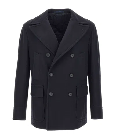 Tagliatore Multiple Pockets Double-breasted Coat In Black