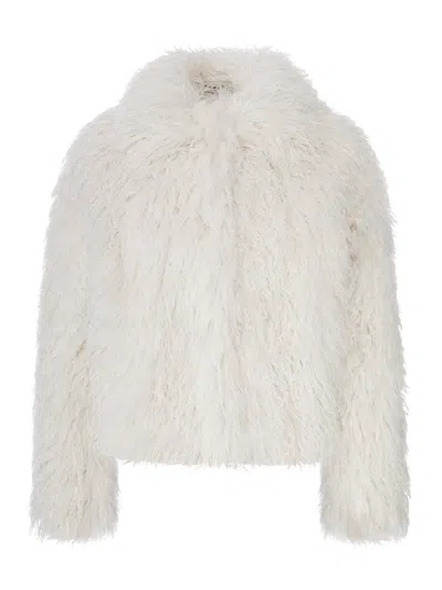 Tagliatore Short Curly Sheepskin Jacket In White