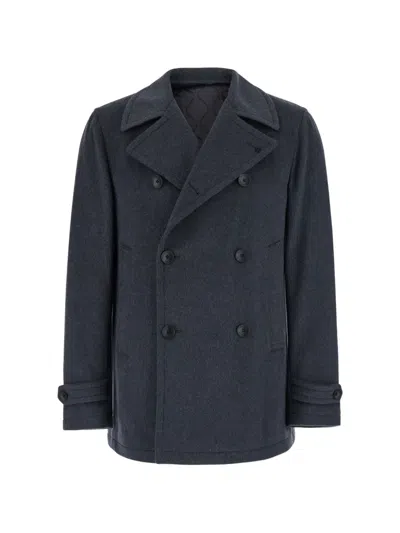 Tagliatore Short Double-breasted Coat In Blue